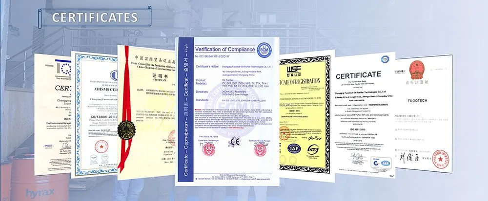 FUOOTECH turbine oil filtration machine certificate FUOOTECH turbine oil filtration machine certificate